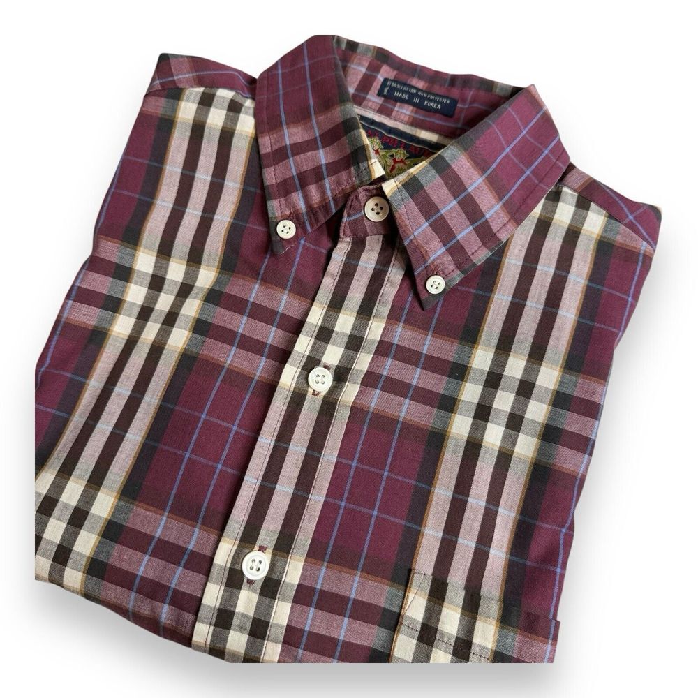 Vtg 90s Ralph Lauren Polo Chaps Boy‎ Scout Tag Medium L/S Plaid button down